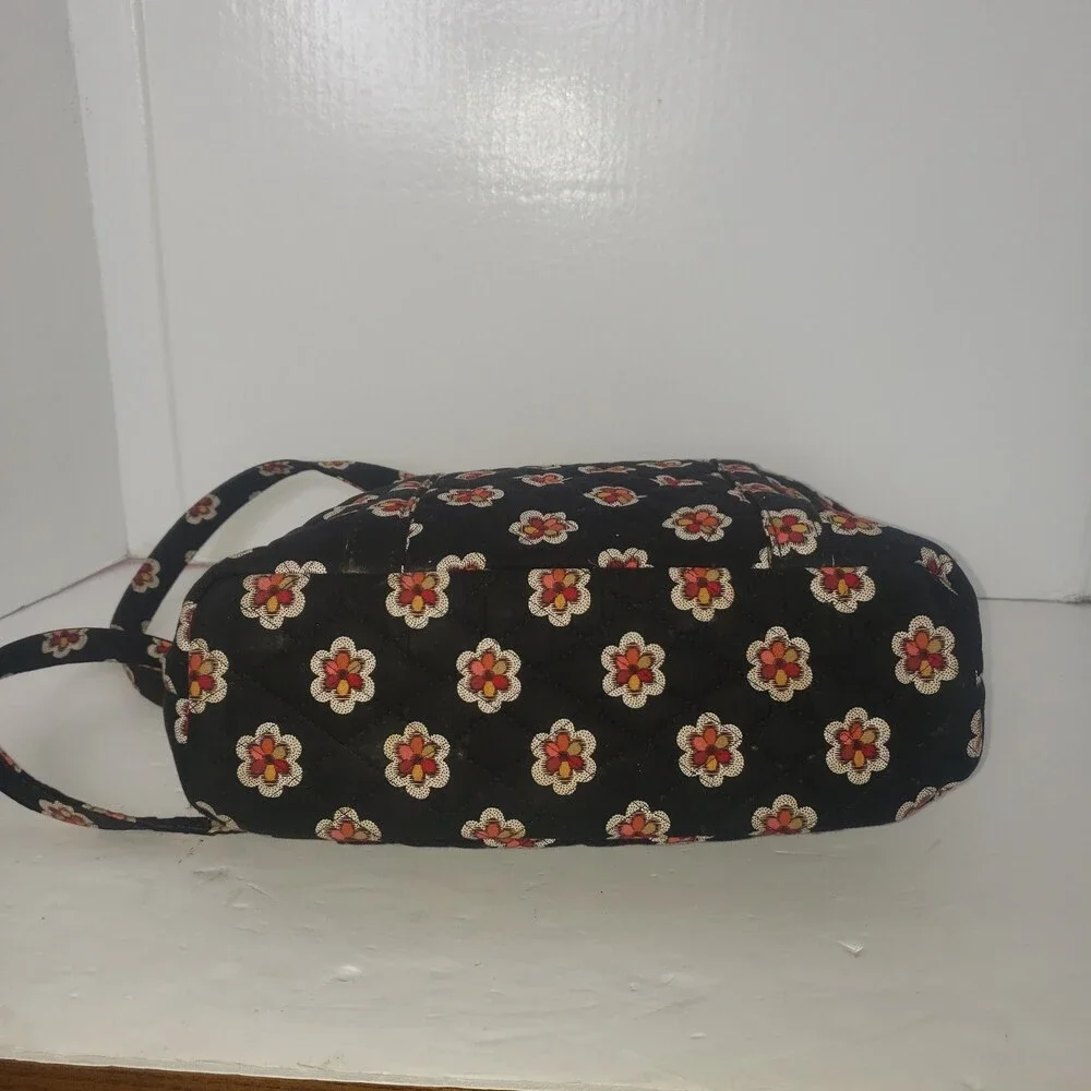 VERA BRADLEY PIROUETTE Retired 2010 Quilted Handbag Tote Black Orange Flowers